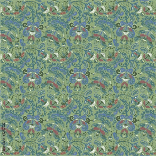 Illustration floral green fabric pattern