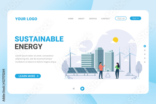 Sustainable energy for communities environmental friendly city landing page template