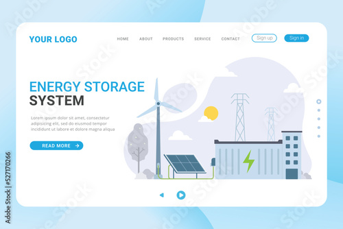 Energy storage system using batteries from sustainable and environmental friendly electricity source landing page template