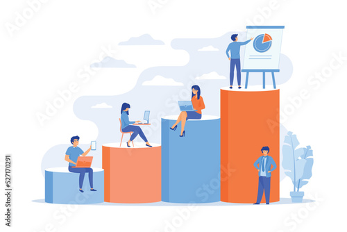 Office interior. People working in creative workspace on open space. Modern workplace, employee happiness, how to boost productivity concept. flat vector modern illustration
