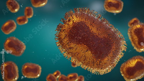 Monkeypox virus, pathogen closeup, microbiology background 