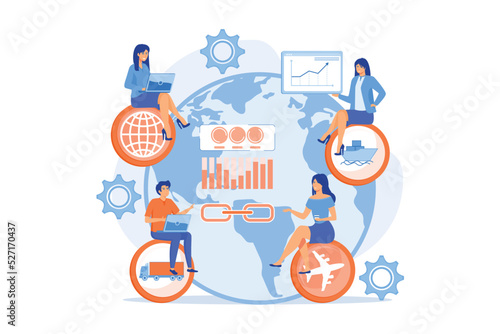 Global distribution, international cargo freight company. Supply chain management, logistics operations control, streamline your logistics concept. flat vector modern illustration