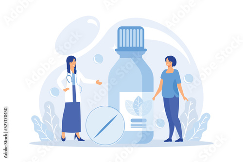 Holistic healing. Natural remedy for illness treatment. Medicine practice. Homeopathy, homeopathic medicine, system of alternative medicine concept. flat vector modern illustration