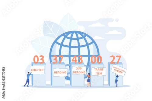 Numbers meaning explanation. Harmonized system classification, HTS code classification service, international trading goods classification concept. flat vector modern illustration