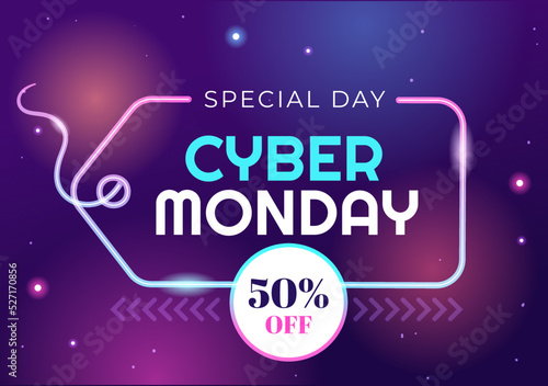 Cyber Monday Template Hand Drawn Cartoon Flat Background Illustration of Business Online Shopping with Big Discount Promo in the United States