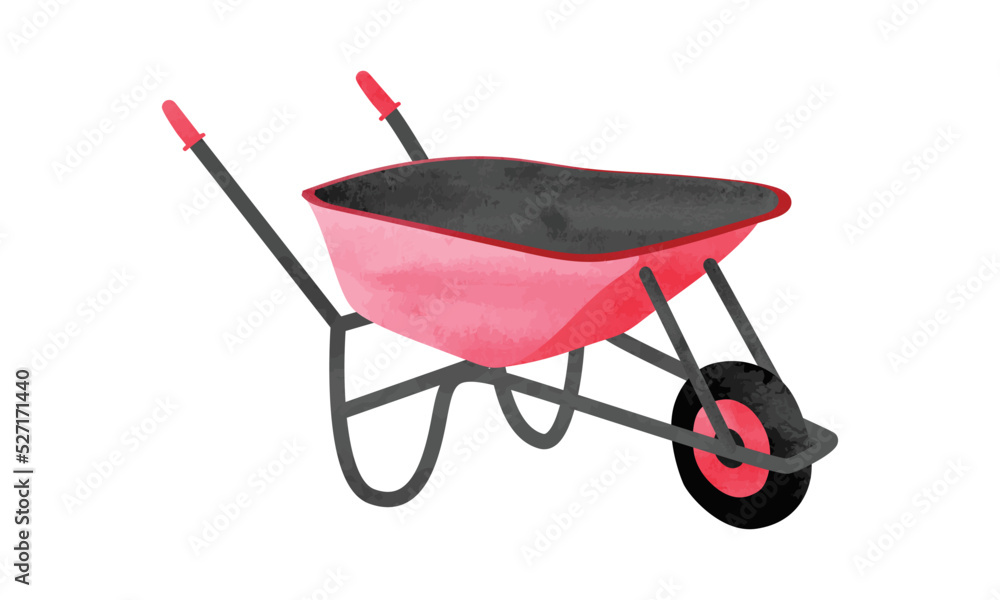 Vecteur Stock Red garden wheelbarrow watercolor vector illustration