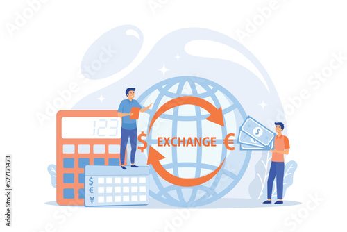 Money exchange. Bank operation. Finance services. Financial market. Currency exchange, foreign currency market, currency exchange point concept. flat vector modern illustration