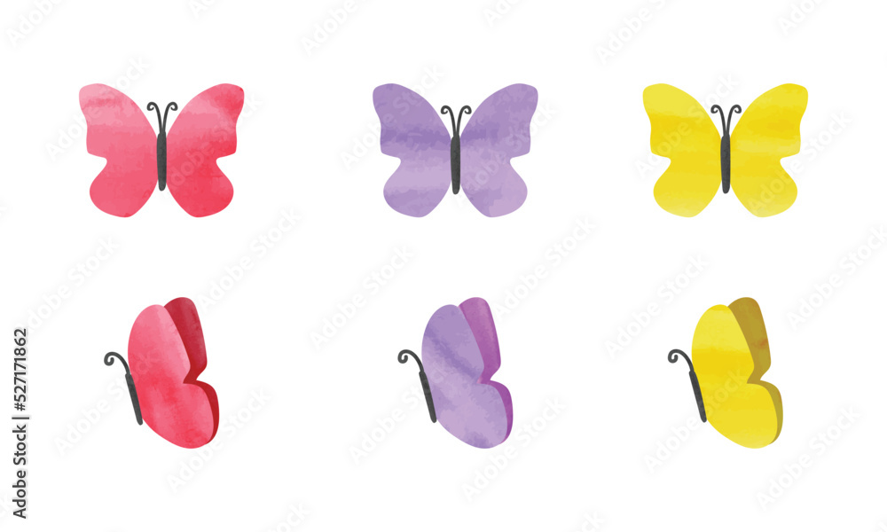 Multi Butterfly Drawing Set of multicolored butterflies watercolor painting isolated on white ...