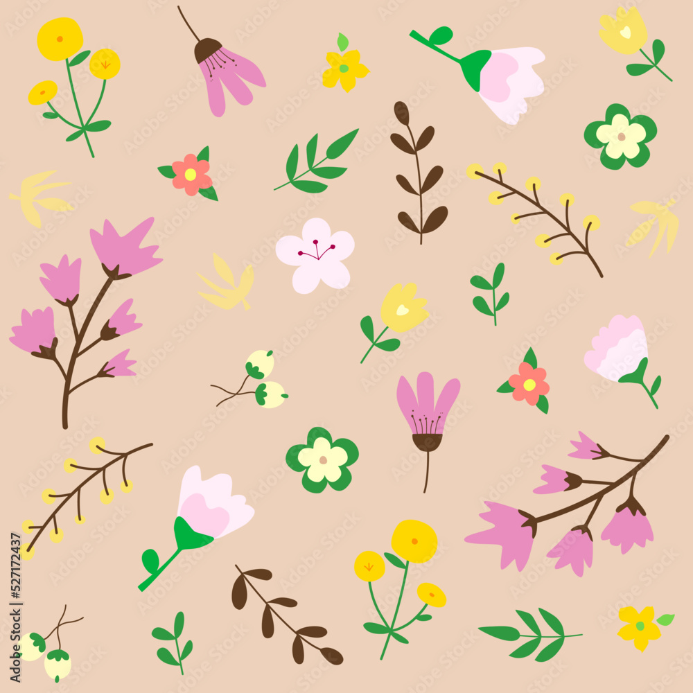 Set of hand drawn floral vector with leaves and branches pattern. Decorative elements for design. Set of hand drawn floral vector with leaves and branches pattern. Decorative elements for design.