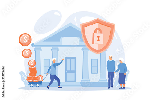 Senior people savings fund, pensioners earnings. Retirement investments, retirement budget development, contribution in pension account concept. flat vector modern illustration