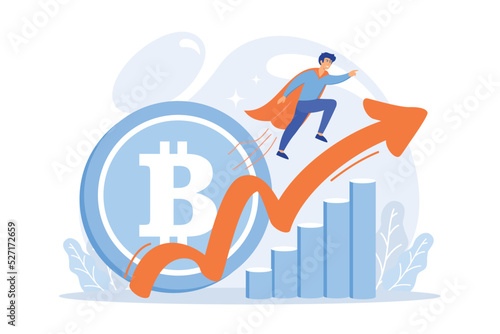 Virtual money capitalization rise. Blockchain technology. Cryptocurrency makes comeback, bitcoin price back, cryptocurrency market growth concept. flat vector modern illustration