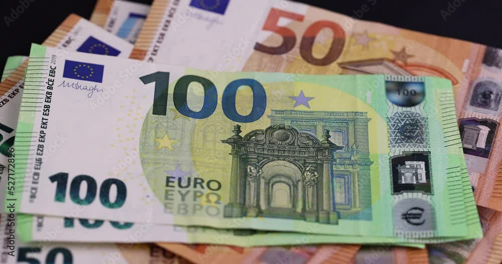fold European euro banknotes, cash euro add up during the invoice amount
