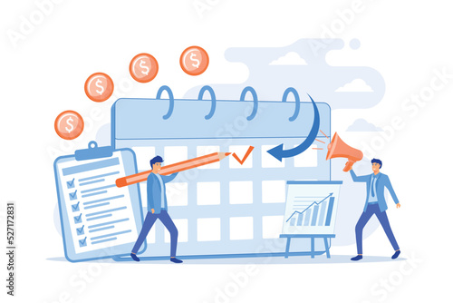 Man doing purchases from shopping list. Customer with package, buying goods. Purchase agreement, in-app purchase, buying process concept. flat vector modern illustration