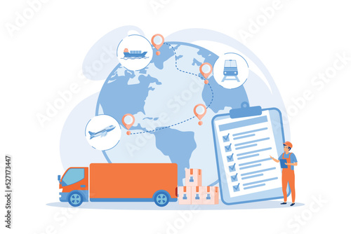 Orders worldwide shipment service agreement. Customs clearance, calculation of customs duties, professional customs clearance services concept. flat vector modern illustration photo