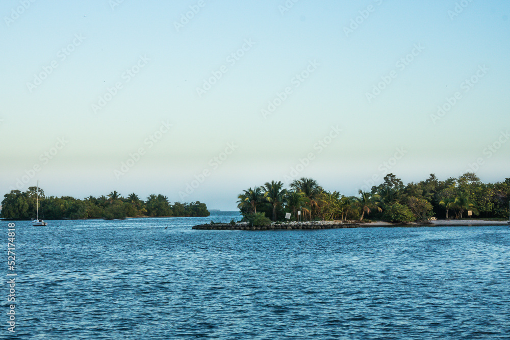 Seascape with a island at Miami, State of Florida, USA.