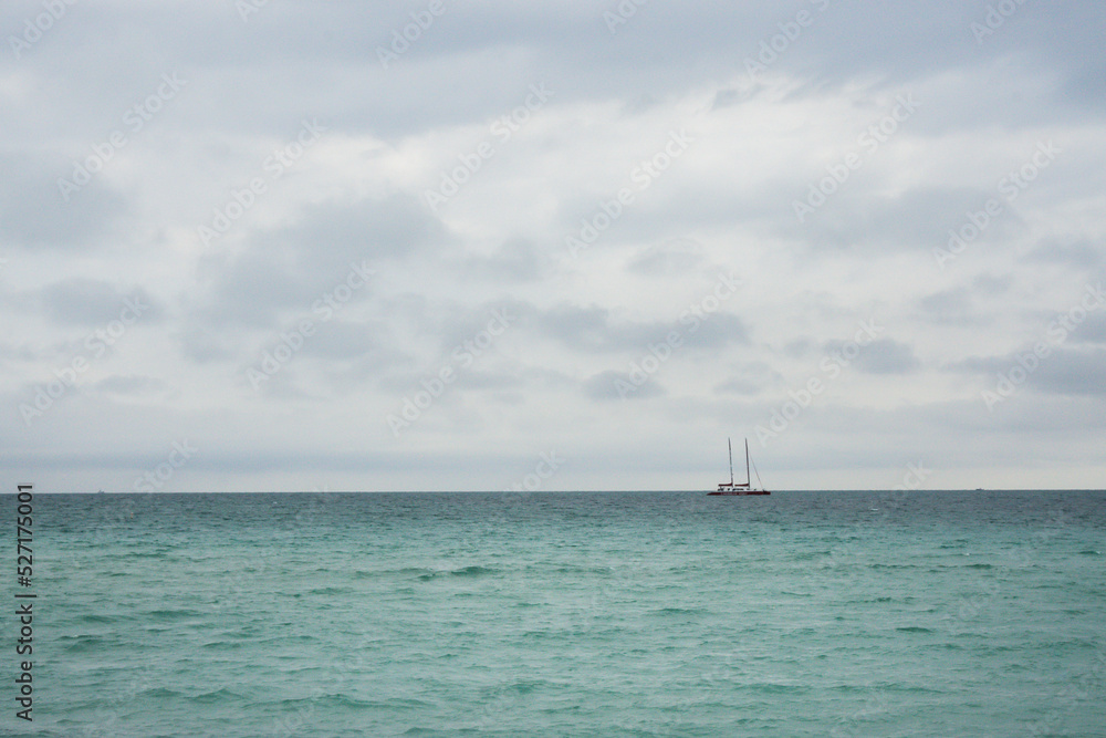 Sailing boat on the sea in the coast of Miami, State of Florida, USA.