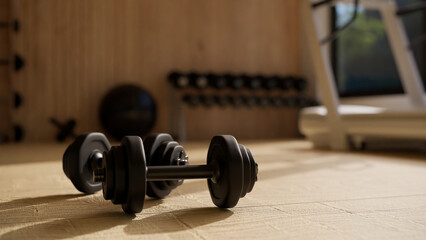Fotobehang Fitness Halters close-up op gymvloer  © bongkarn