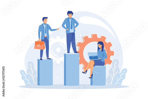 Business management, subordination, staff work organization. Firm departments, head office and subsidiaries. Executive and deputies cartoon characters flat vector modern illustration