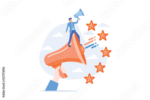 PR and marketing campaign. Propaganda, news, broadcasting. Public relations agency. Megaphone and ranking stars isolated flat design element. flat vector modern illustration