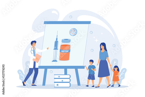 Immunity protection, preventive medicine. Immunization education, education info about vaccines, educate parents about vaccinations concept.