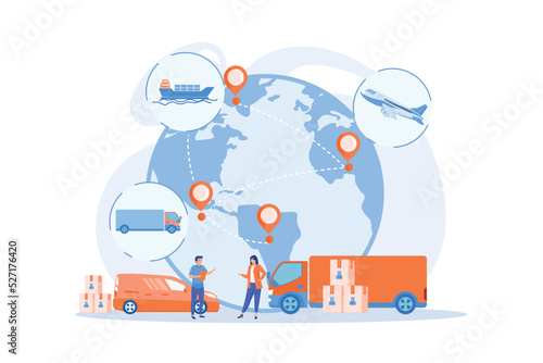 Internet store goods international shipment. Global transportation system, worldwide logistics and distribution, worldwide delivery service concept.