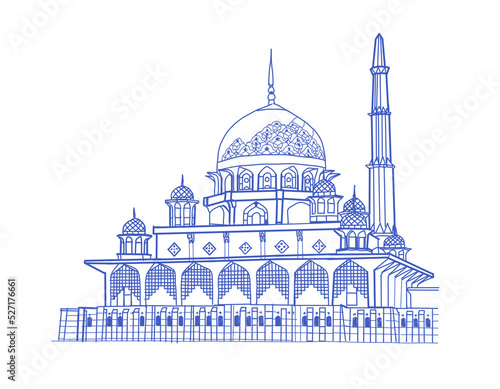 Obraz na plátne Putrajaya Putra mosque in illustration sketch