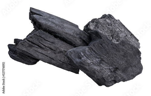 Natural wood charcoal isolated on white background, Black charcoal on white background PNG file. photo