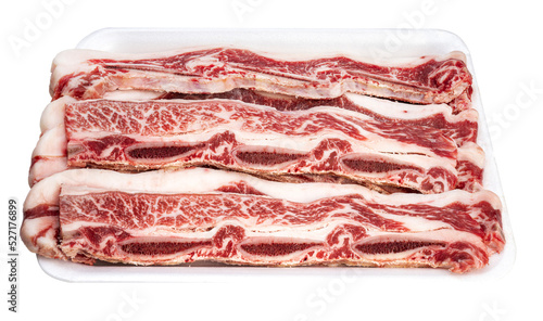 Cross Cut Short Ribs beef isolated on white background, Beef Short Ribs (Sliced) on white background PNG file.