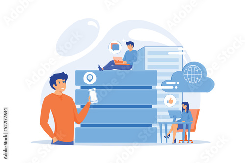 Internet users with proxy server using big data. Anonymity on internet and data protection, online privacy, anonymous browsing, proxy browser concept. flat vector modern illustration