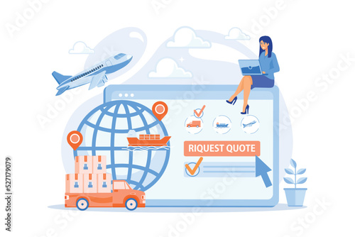 Customer choosing order delivery type, global distribution. Freight quote request, best shipping proposal, freight cost request form concept. flat vector modern illustration