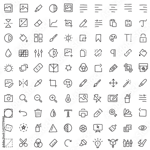 Hand drawn editing icons. Photo icon set. line editing icon Vector illustration.