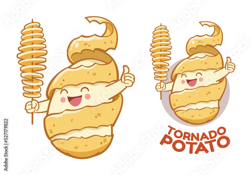 Cartoon Character of Peeled Potato Holding Tornado Potato Snack
