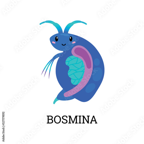 Bosmina zooplankton cartoon character flat style, vector illustration