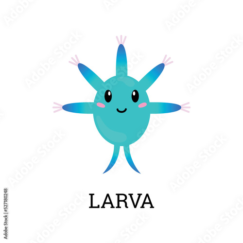 Larva of sea animal or microorganism cute character flat vector isolated.