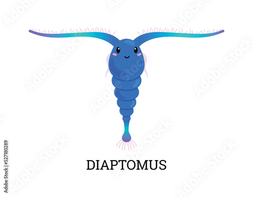 Diaptomus water microorganism or animal with antennae, flat vector isolated. photo