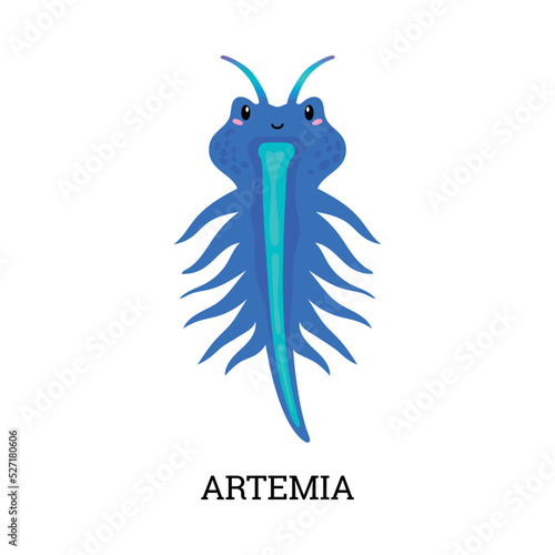 Artemia or brine shrimp aquatic animal kawaii flat vector illustration isolated.