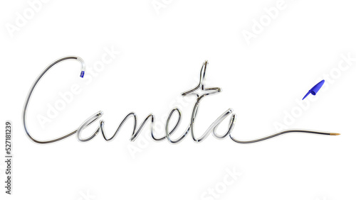 3D Pen Spelling the Word Pen in Portuguese in a Continuous Line Isolated on White Background photo