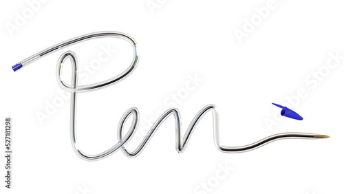 3D Pen Spelling the Word Pen in a Continuous Line Isolated on White Background