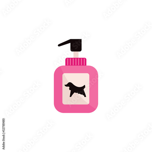Shampoo or soap for pet washing, flat vector illustration isolated on white background.