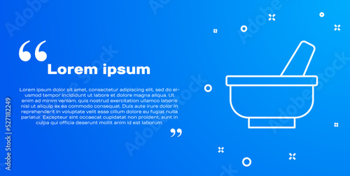 White line Mortar and pestle icon isolated on blue background. Vector