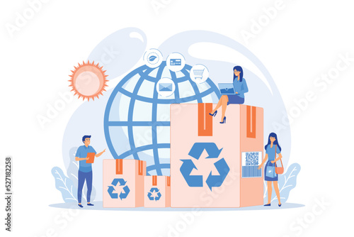 Eco friendly and recyclable container. Low impact packaging, sustainable shipping box, innovative packaging materials, ecommerce trends concept. flat vector modern illistration