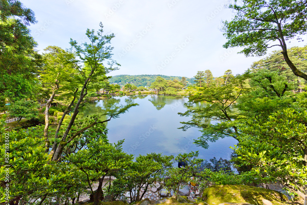 Kenrokuen Garden in summer. Kenrokuen is considered one of the Three most beautiful Gardens of Japan.