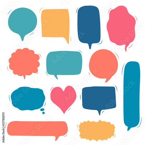 collection set of hand drawing frame border, blank speech bubble balloon, think, speak, talk, text box, banner, flat, design, vector illustration