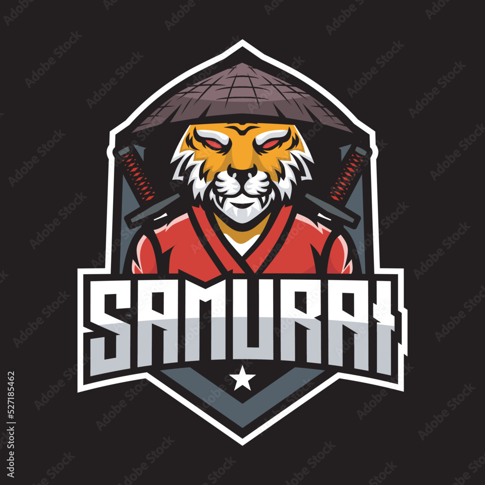 samurai tiger mascot gaming logo design vector