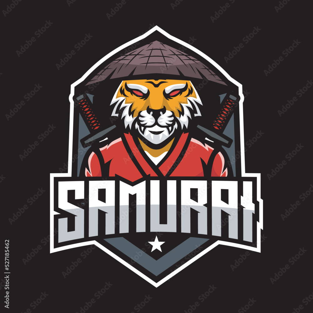 Fototapeta premium samurai tiger mascot gaming logo design vector