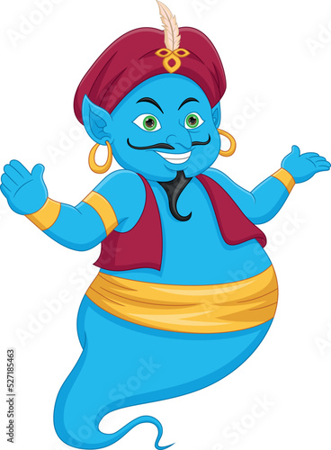 cartoon genie aladdin waving on white background