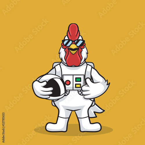 cartoon astronout chicken mascot logo design