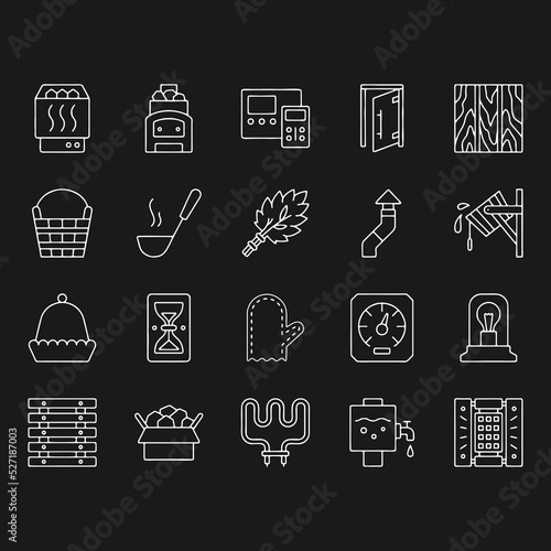 simple sauna equipment line icons set