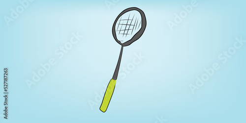 badminton racket sketch with yellow and grey color in blue background super series racket japan open
