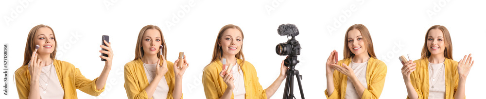 Set of female beauty blogger on white background Set of female beauty blogger on white background